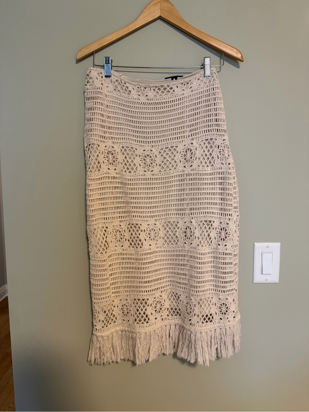 Aqua Beige Crochet Fringe Skirt